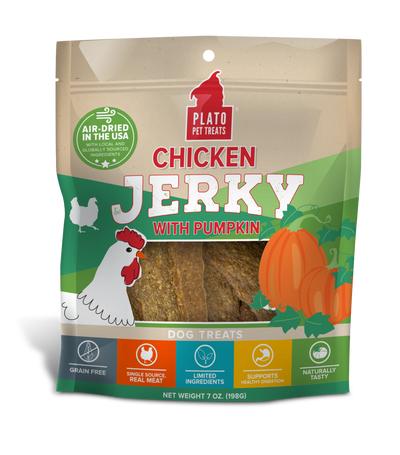 Plato Grain-Free Chicken Jerky With Pumpkin, Dog Treat