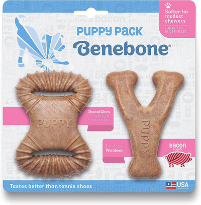 Benebone Puppy Bacon Dental Chew & Wishbone 2-Pack, Dog Toy