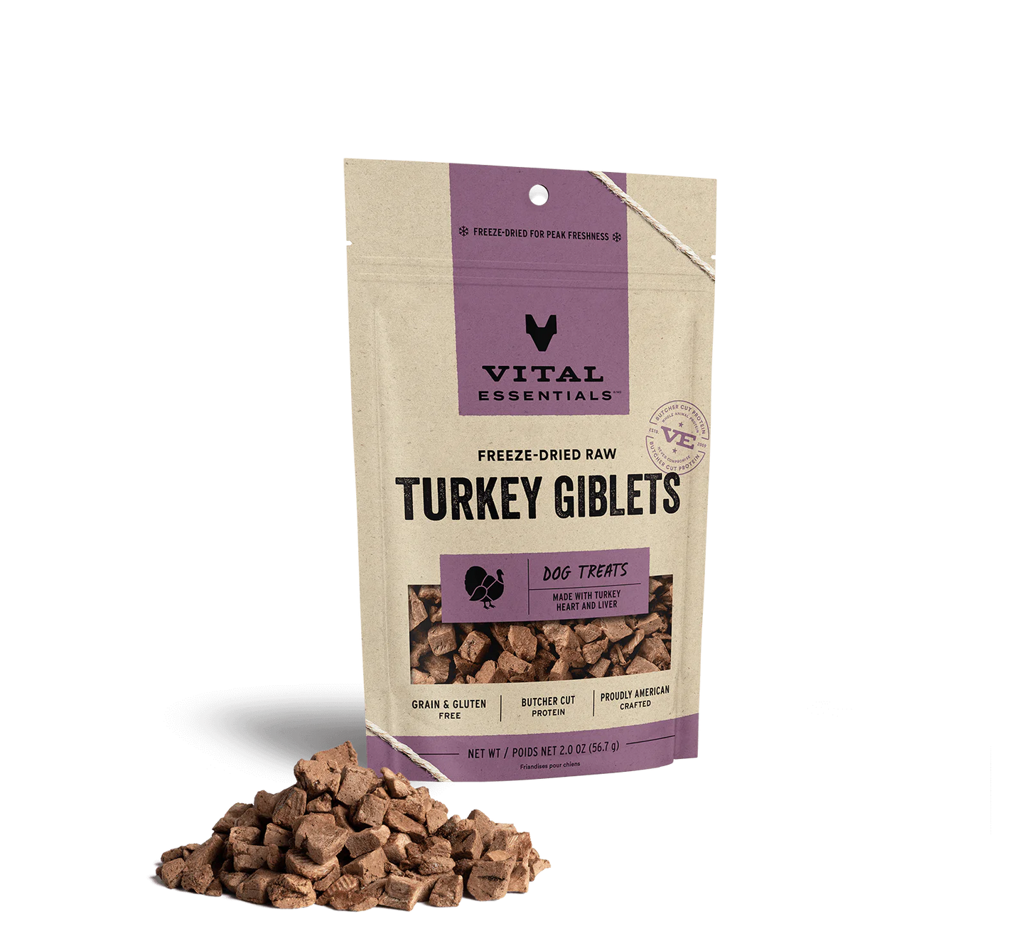 Vital Essentials Freeze-Dried Raw Turkey Giblets 2-oz, Dog Treat