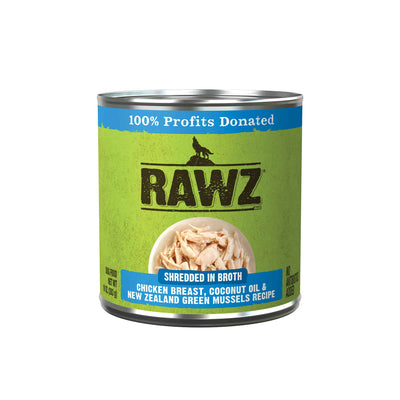RAWZ® Shredded in Broth Chicken Breast, Coconut & New Zealand Green Mussels Recipe, Wet Dog Food, 10-oz Case of 12