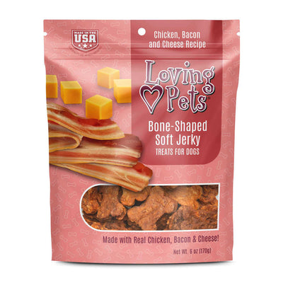 Loving Pets Bacon & Cheese Bone-Shaped Soft Jerky 6-oz, Dog Treat