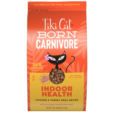 Tiki Cat Born Carnivore® Indoor Health: Chicken & Turkey Meal Recipe 3-lb, Dry Cat Food