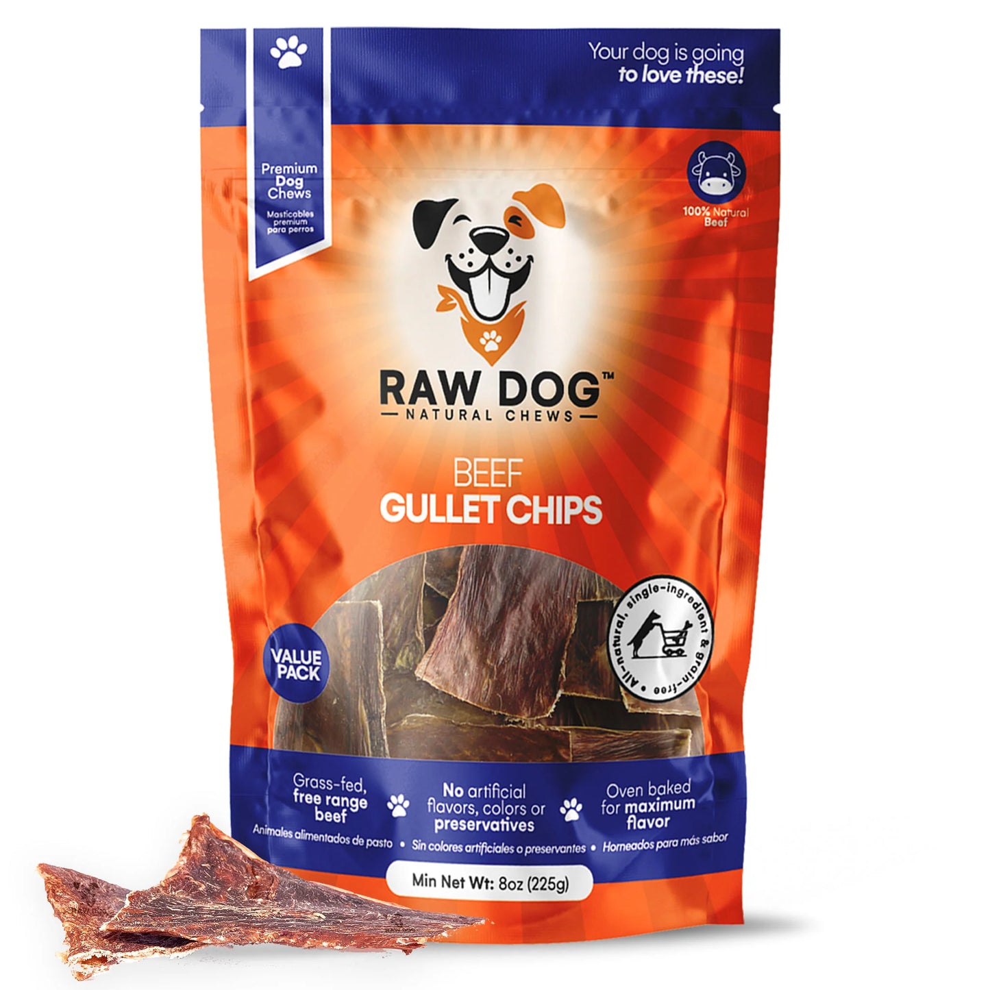 Raw Dog Beef Gullet Chips 8-oz, Dog Treat