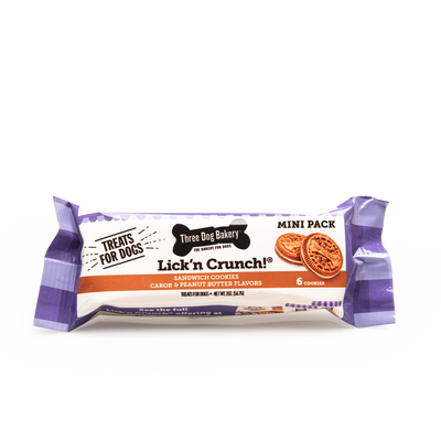 Three Dog Bakery Lick’n Crunch!® Carob & Peanut Butter Flavor 6-Pack, Dog Treat