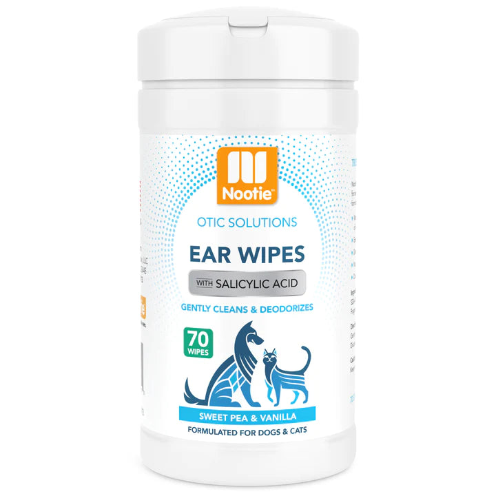 Nootie Ear Wipes With Salicylic Acid Sweet Pea & Vanilla, 70-Count For Cats & Dogs