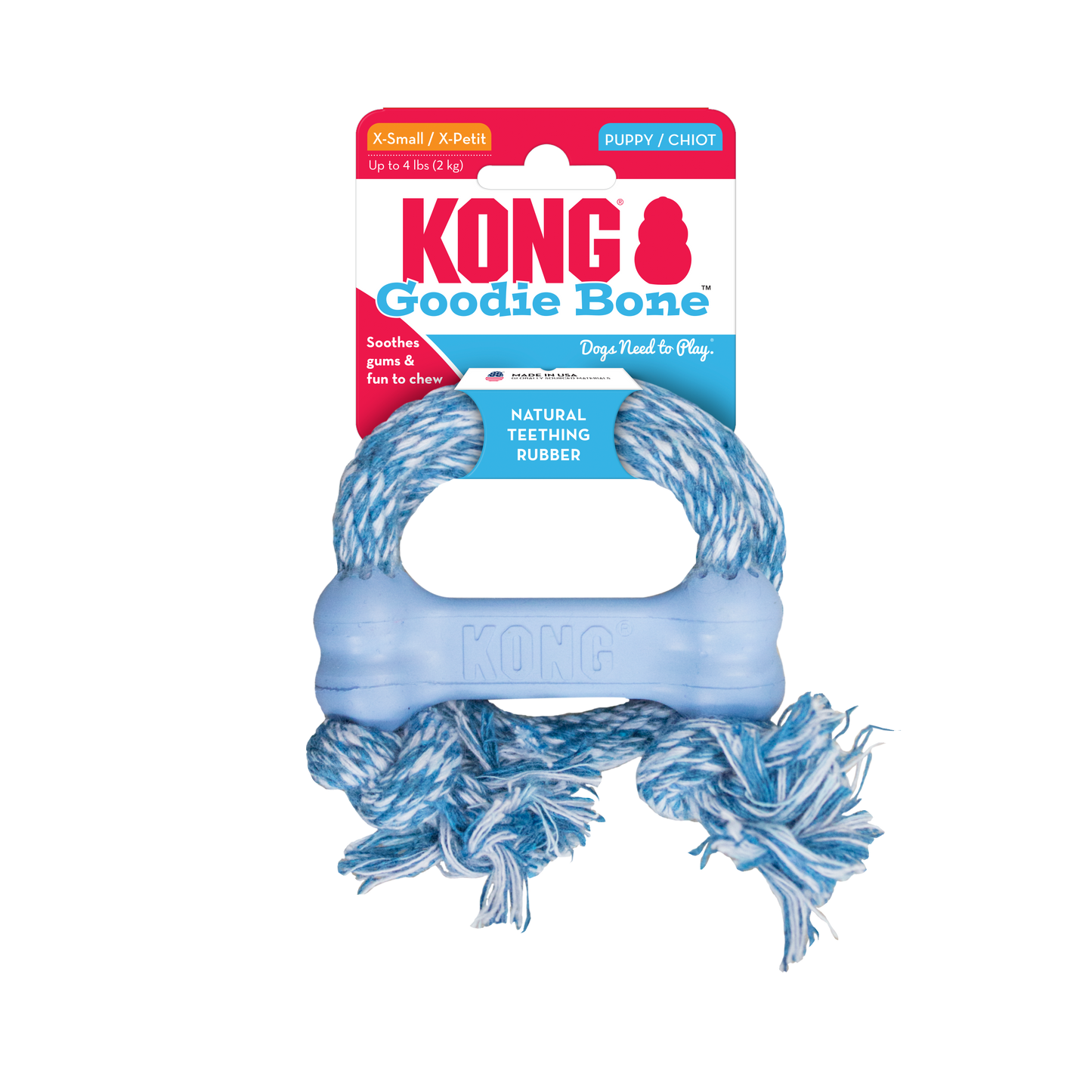 Kong Extra Small Puppy Goodie Bone With Rope, Assorted Colors, Dog Toy