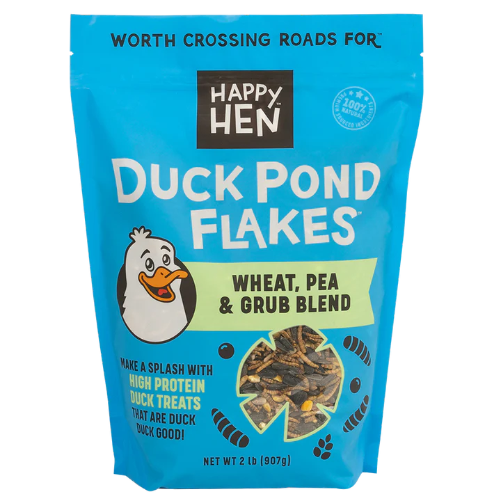 Happy Hen Treats Duck Pond Flakes Wheat, Pea & Grub Blend 2-lb, Poultry Treats