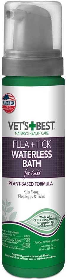 Vet's Best Waterless Flea & Tick Cat Bath 5-oz, Cat Shampoo