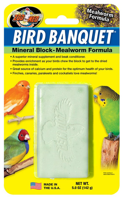 Zoo Med Bird Banquet Large Mineral Block With Mealworms 5-oz, Bird Supplement