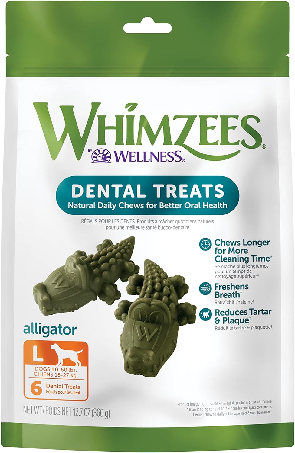 Whimzees All Natural Daily Large Alligator Dental Chews, 6-Count, Dog Chew