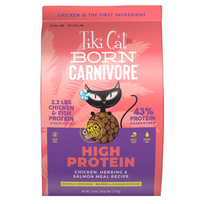 Tiki Cat Born Carnivore® High Protein: Chicken, Herring & Salmon Recipe 2.8-lb, Dry Cat Food