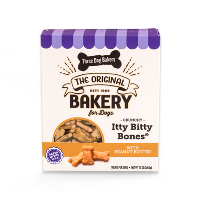 Three Dog Bakery Itty Bitty Bones® With Peanut Butter 13-oz, Dog Treat