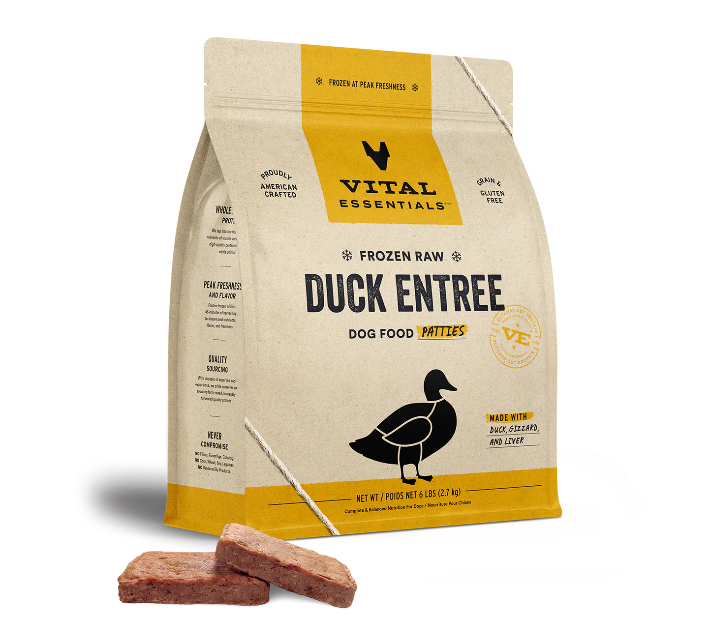 Vital Essentials Duck Patties Frozen Raw Dog Food, 6-lb Bag