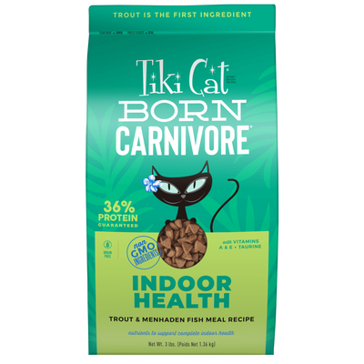 Tiki Cat Born Carnivore® Indoor Health: Trout & Menhaden Fish Meal Recipe 3-lb, Dry Cat Food