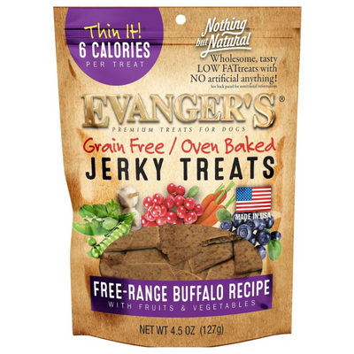 Evanger's Grain-Free Buffalo Jerky 4.5-oz, Dog Treat