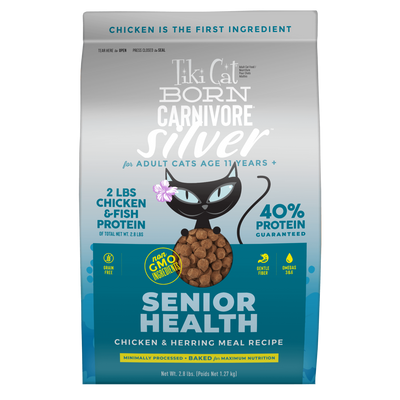 Tiki Cat Born Carnivore® Silver Senior Health: Chicken & Herring Meal Recipe 2.8-lb, Dry Cat Food