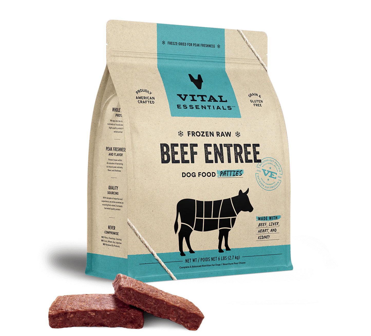 Vital Essentials Beef Patty Entree 6-lb, Frozen-Raw Dog Food