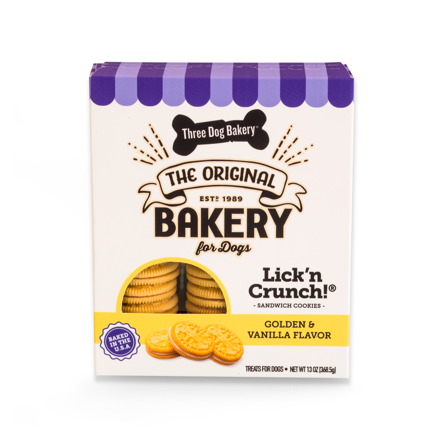 Three Dog Bakery Lick’n Crunch!® Golden & Vanilla Flavor 13-oz, Dog Treat