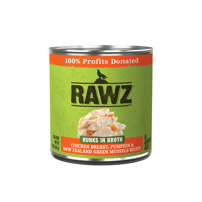 RAWZ® Hunks in Broth Chicken Breast, Pumpkin, & New Zealand Green Mussels Recipe, Wet Dog Food, 10-oz Case of 12