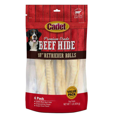 Cadet Premium Grade Beef Hide Retriever Rolls 4-Pack, Dog Chews