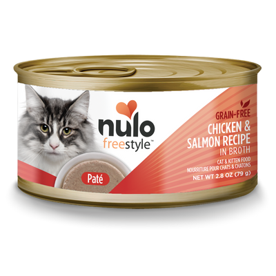 Nulo Freestyle Cat & Kitten Chicken & Salmon Recipe Pate in Broth, Wet Cat Food, 2.8-oz Case Of 12