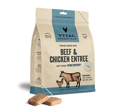 Vital Essentials Beef & Chicken Mini Patties, Freeze-Dried Cat Food, 8-oz Bag