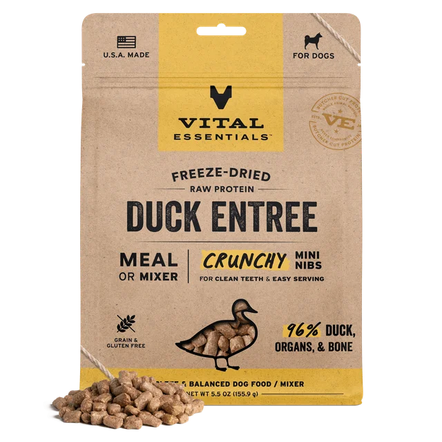 Vital Essentials Duck Crunchy Mini Nibs, Freeze-Dried Dog Food