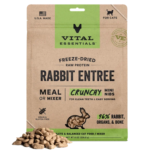 Vital Essentials Rabbit Crunchy Mini Nibs, Freeze-Dried Cat Food