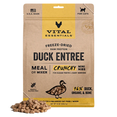 Vital Essentials Duck Crunchy Mini Nibs, Freeze-Dried Cat Food, 12-oz Bag