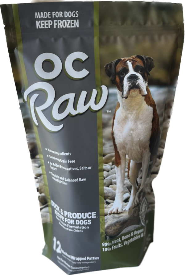 OC Raw Dog Duck and Produce Patties, Frozen Raw Dog Food