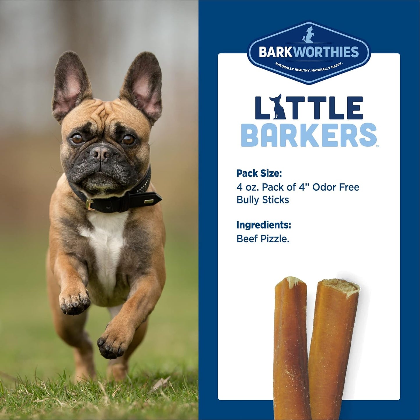 Barkworthies Little Barkers Odor Free 4-Inch Bully Stick 4-oz, Dog Chew