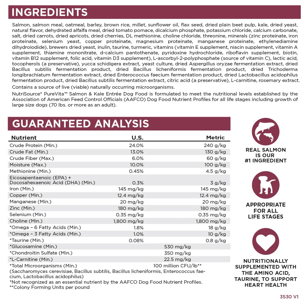 NutriSource® PureVita™ Salmon & Kale Entrée, Dry Dog Food