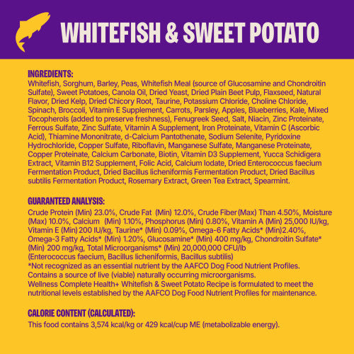 Wellness Complete Health+ Whitefish & Sweet Potato Recipe, Dry Dog Food