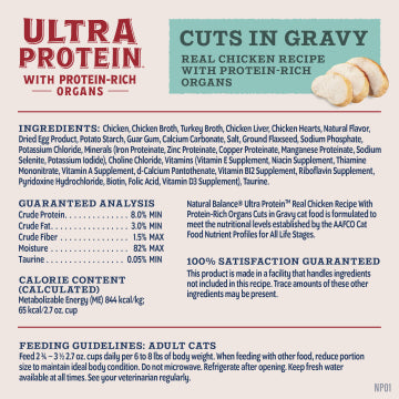 Natural Balance Ultra Protein Real Chicken Recipe with Protein-Rich Organs Cuts in Gravy , Wet Cat Food, 2.7-oz Case Of 10