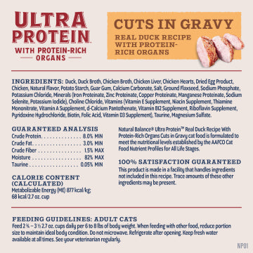 Natural Balance Ultra Protein Real Duck Recipe With Protein-Rich Organs Cuts in Gravy, Wet Cat Food, 2.7-oz Case Of 10