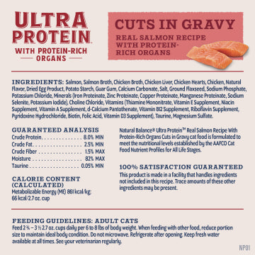 Natural Balance Ultra Protein Real Salmon Recipe With Protein-Rich Organs Cuts in Gravy, Wet Cat Food, 2.7-oz Case Of 10