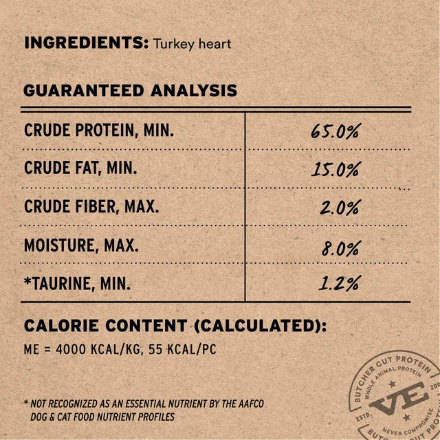 Vital Essentials Freeze-Dried Raw Bar Turkey Hearts, Dog Chews
