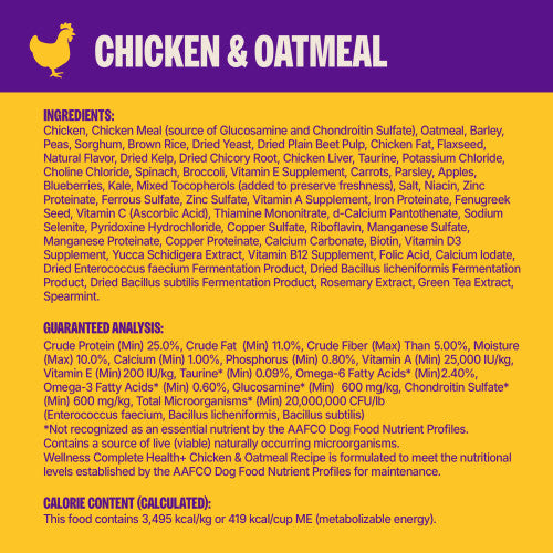 Wellness Complete Health+ Chicken & Oatmeal Recipe, Dry Dog Food