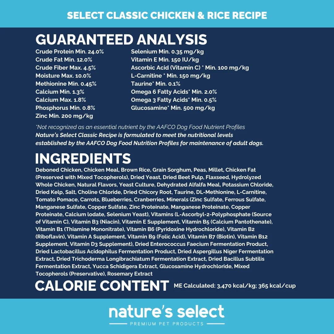 Nature's Select Classic Chicken & Rice Recipe, Dry Dog Food, 28-lb Bag