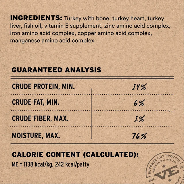 Vital Essentials Turkey Patties Frozen Raw Dog Food