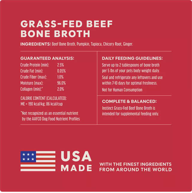 Instinct Grass-Fed Beef Bone Broth For Dogs Meal Topper, 16-oz Pouch