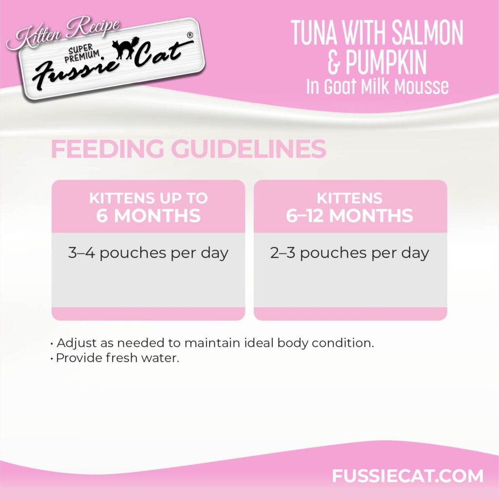 Fussie Cat Tuna with Salmon & Pumpkin in Goat Milk Mousse Kitten 1.5-oz Pouch, Wet Cat Food, Case of 12