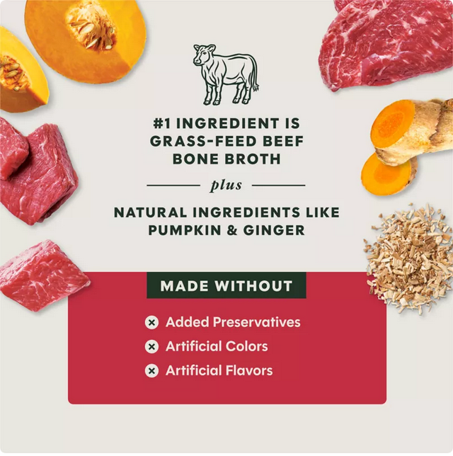 Instinct Grass-Fed Beef Bone Broth For Dogs Meal Topper, 16-oz Pouch