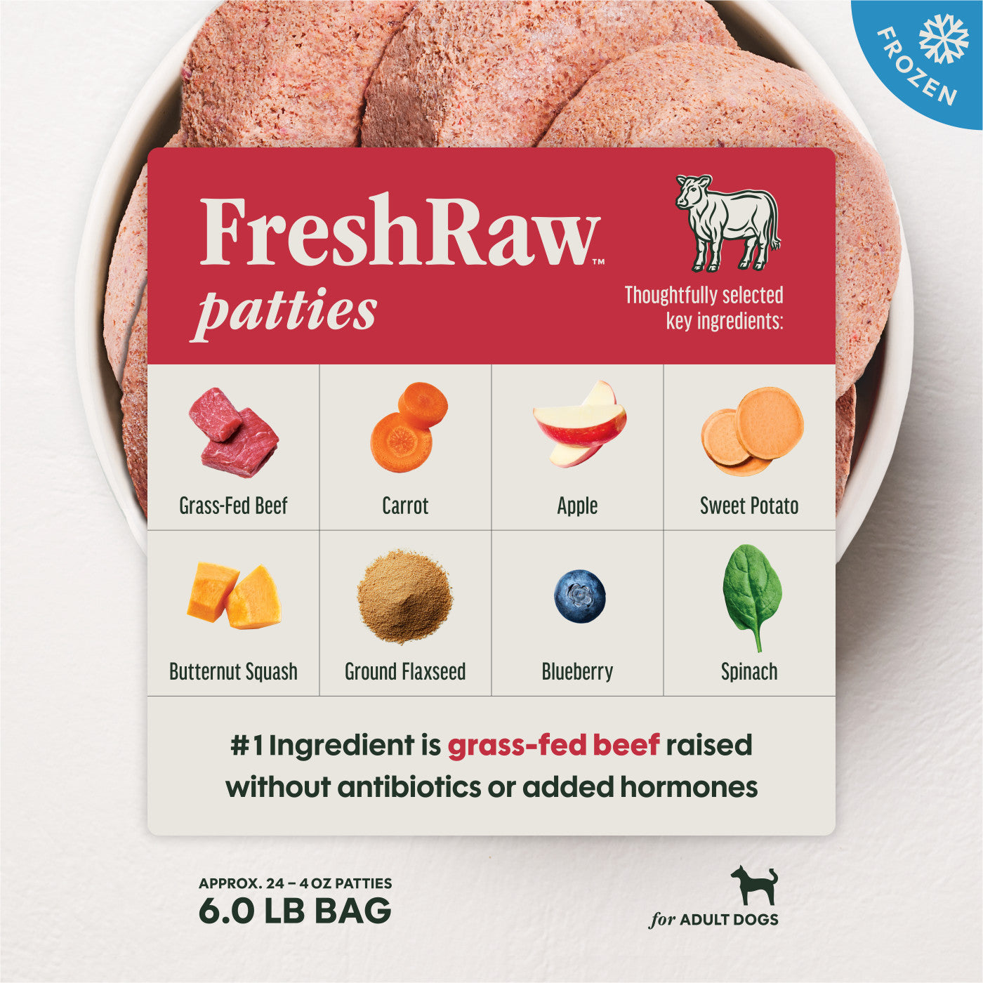 Instinct FreshRaw Patties Grass-Fed Beef Recipe Frozen Raw Dog Food, 6-lb Bag