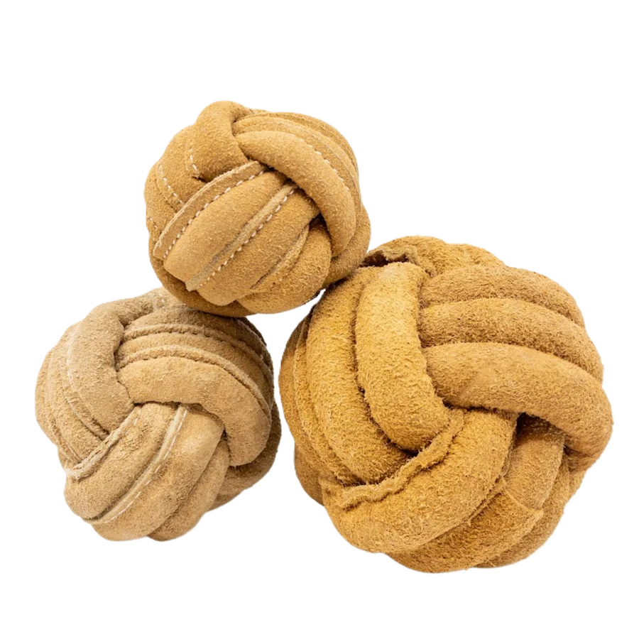 HuggleHounds Huggle-Hide Natural Leather Ball, Dog Toy