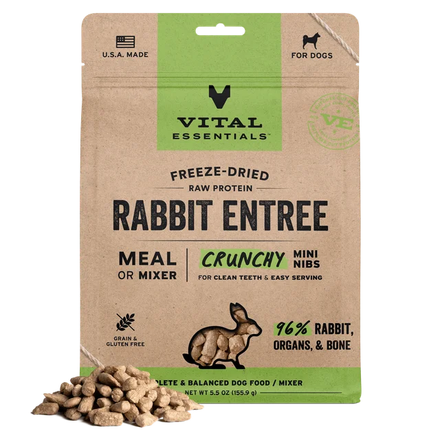 Vital Essentials Rabbit Crunchy Mini Nibs Freeze-Dried Raw Dog Food, 14-oz Bag