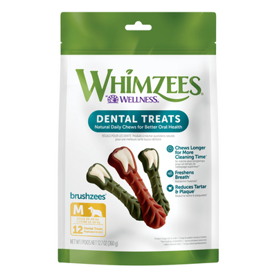 Whimzees Brushzees Dental Care Chews for Dogs, Medium 12.7-oz Bag, 12-Count