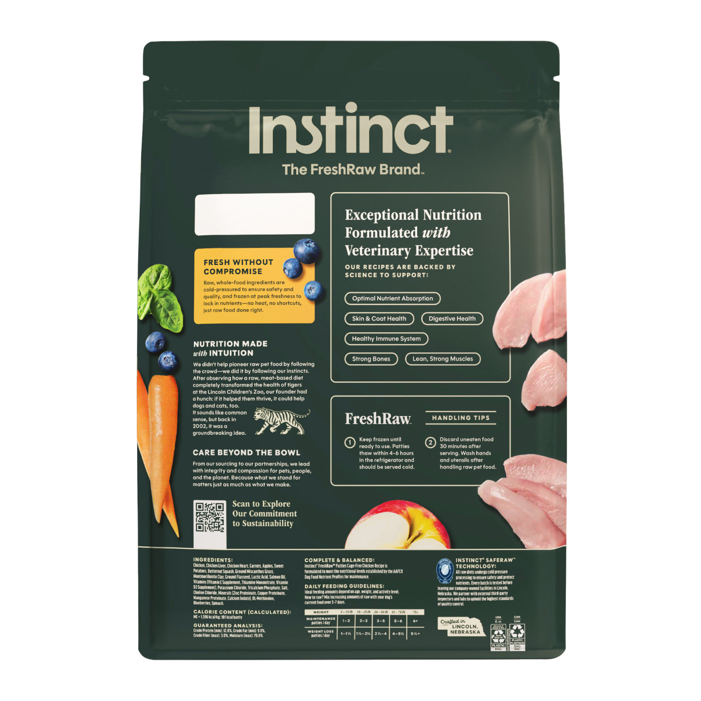 Instinct FreshRaw Patties Cage-Free Chicken Recipe, Frozen Raw Dog Food, 6-lb Bag