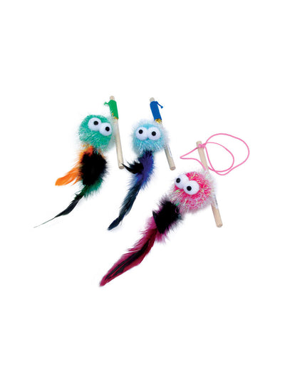 Turbo Monster Wand With Feathers 5-Inch, Cat Toy, Assorted