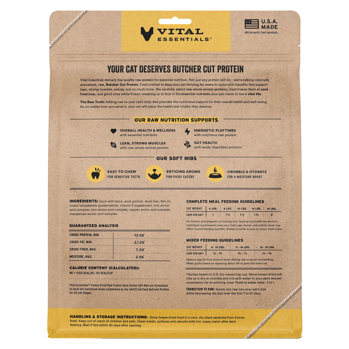 Vital Essentials Duck Soft Nibs Meal or Mixer Freeze-Dried Cat Food, 12-oz Bag